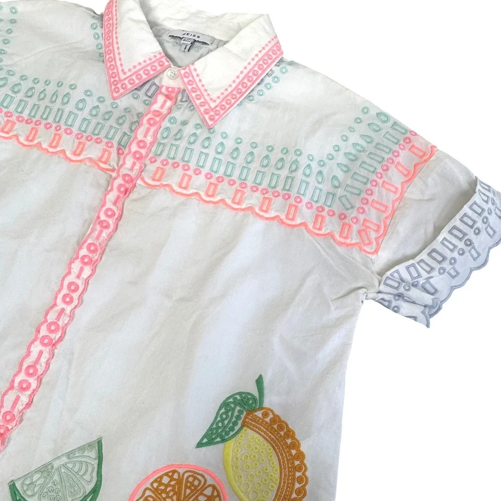 Reiss Top Citrus Embroidered Resort Kids 11-12 Fruit‎ Eyelet Scalloped White
